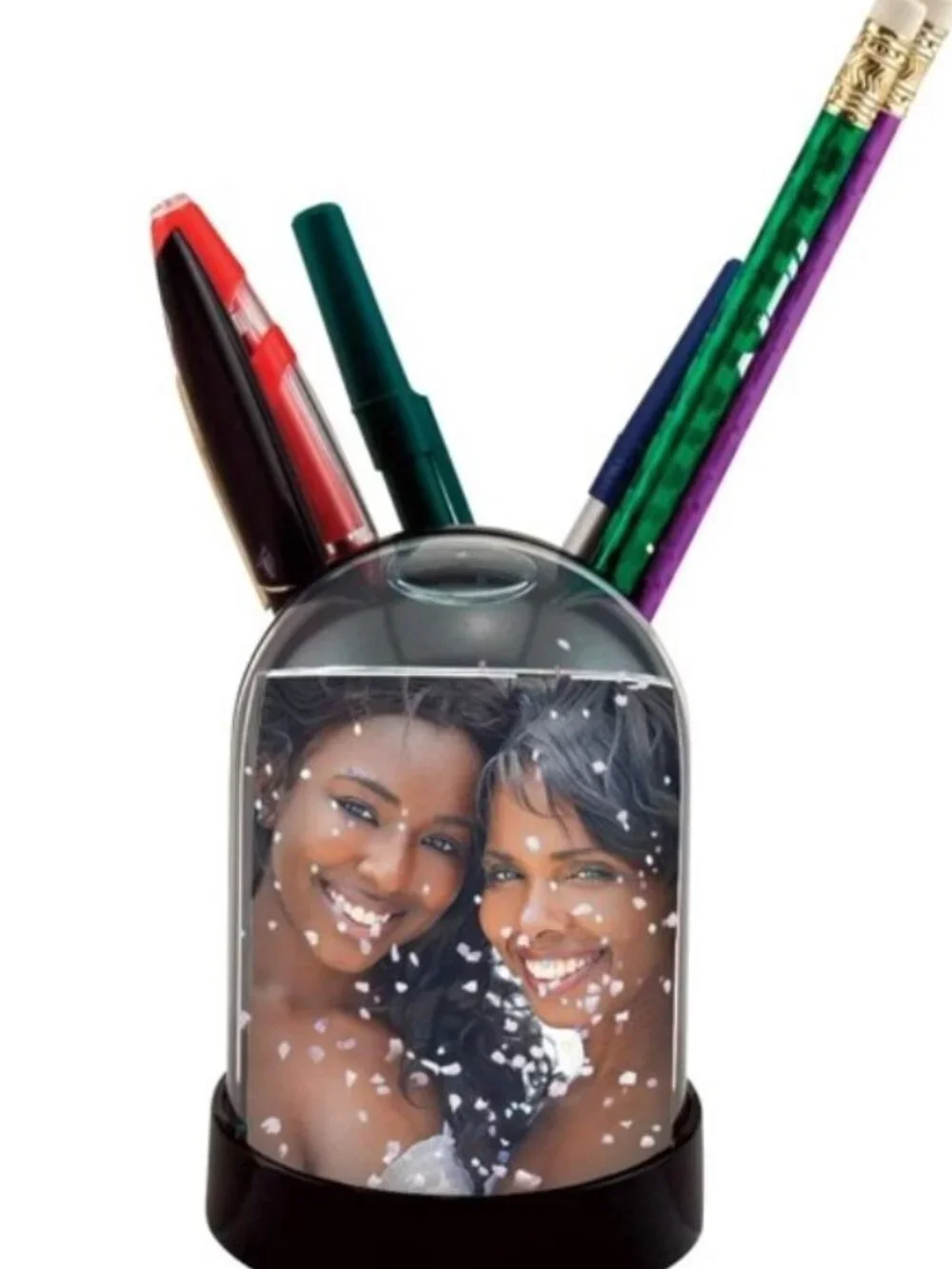 Polaroid Pencil Cup Snow Globe Pen Photo Frame, Silver Glitter Snow